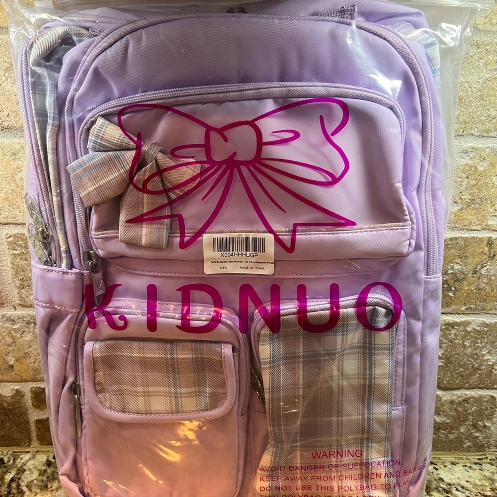 Kids Lavender Backpack with Bow by - Picture 3 of 3